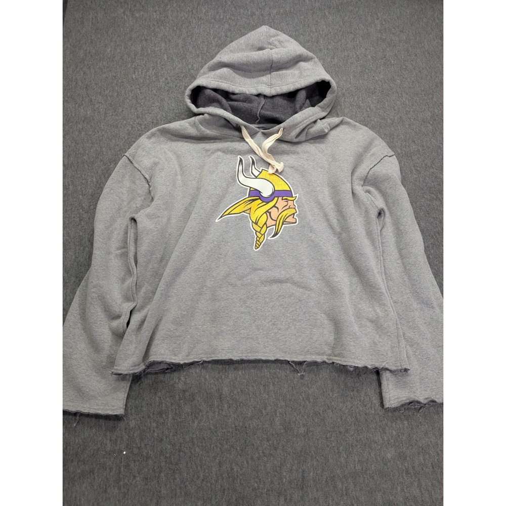 NFL Team Apparel Minnesota Vikings Womens Gray Cropped Hoodie Sweatshirt Large
